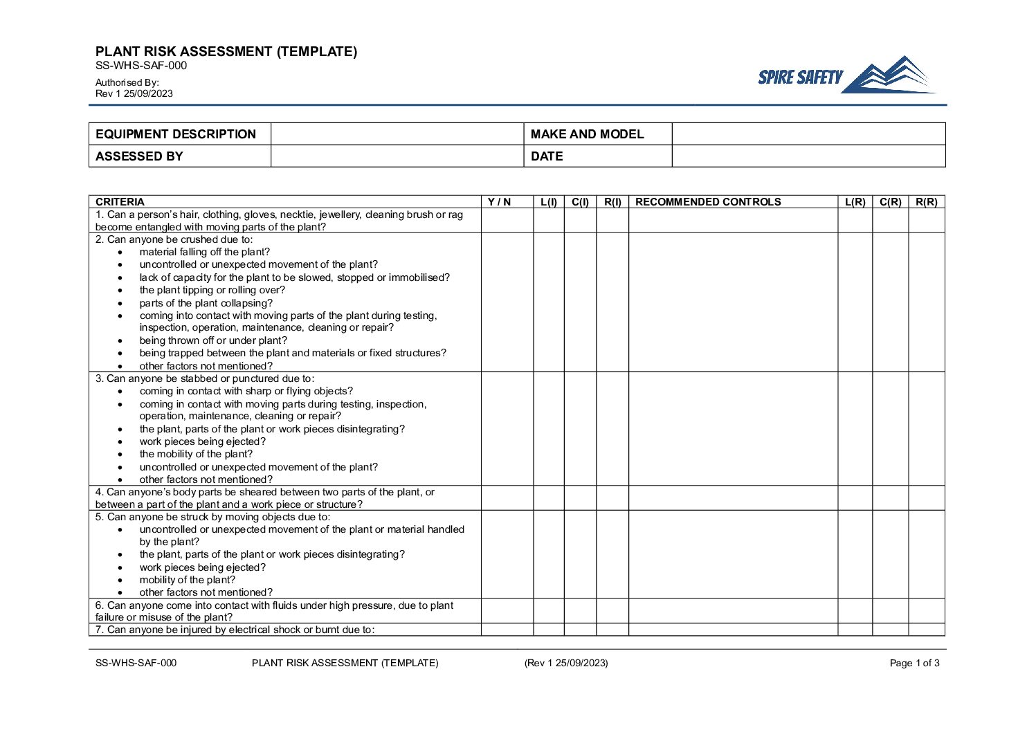 Free Plant Risk Assessment Checklist Template image