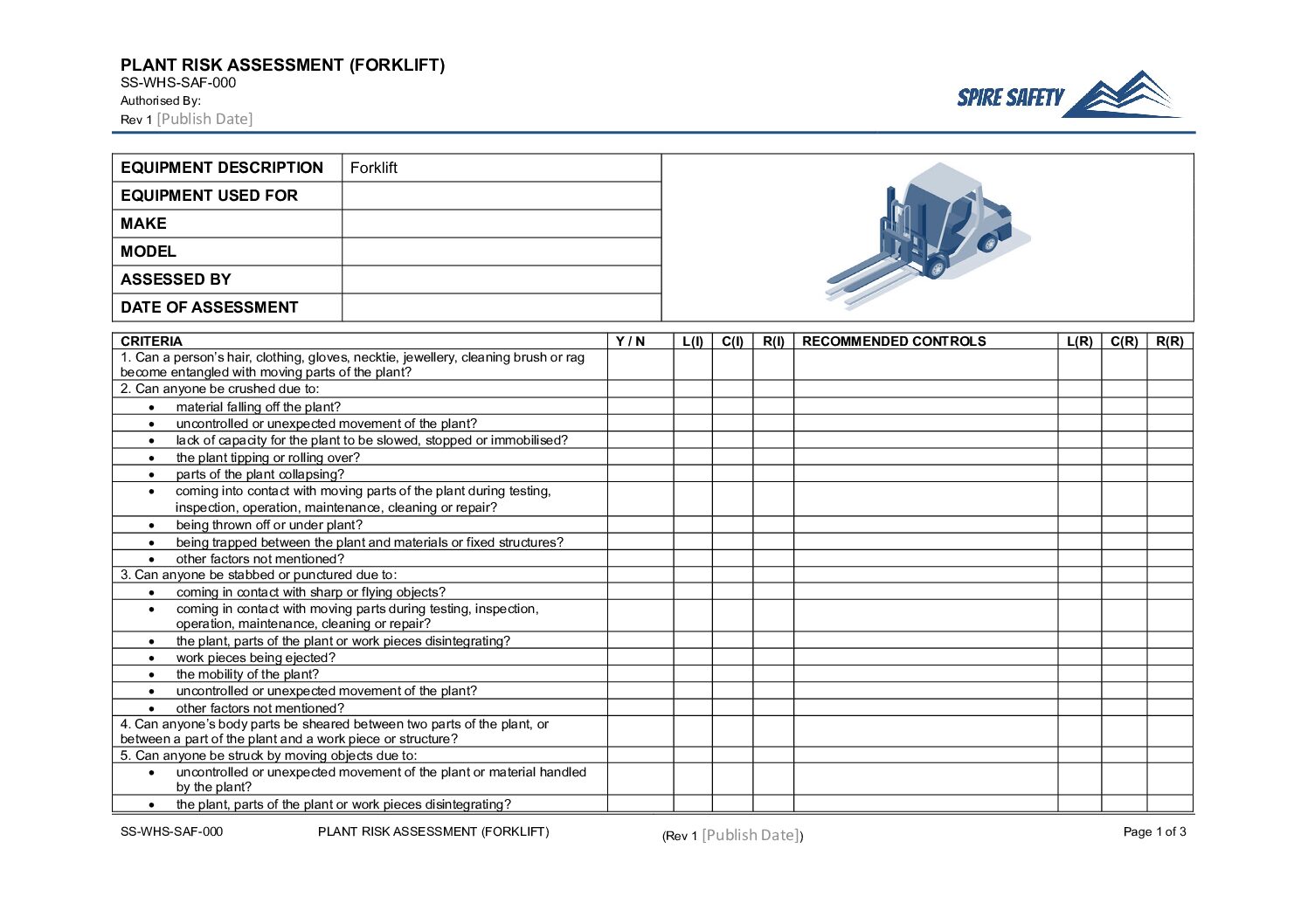 Free Forklift Risk Assessment Template image