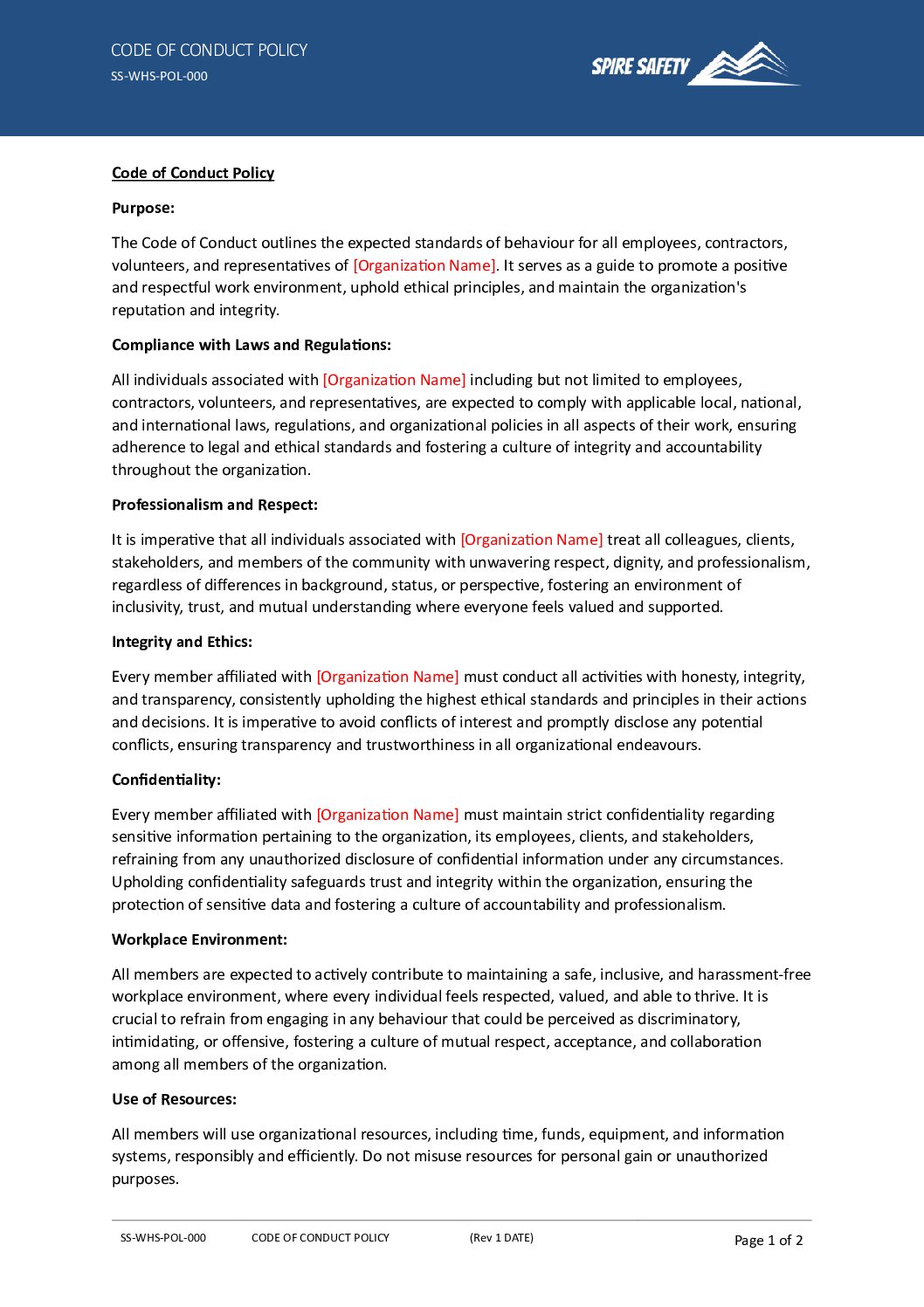 Free Code of Conduct Policy Template image