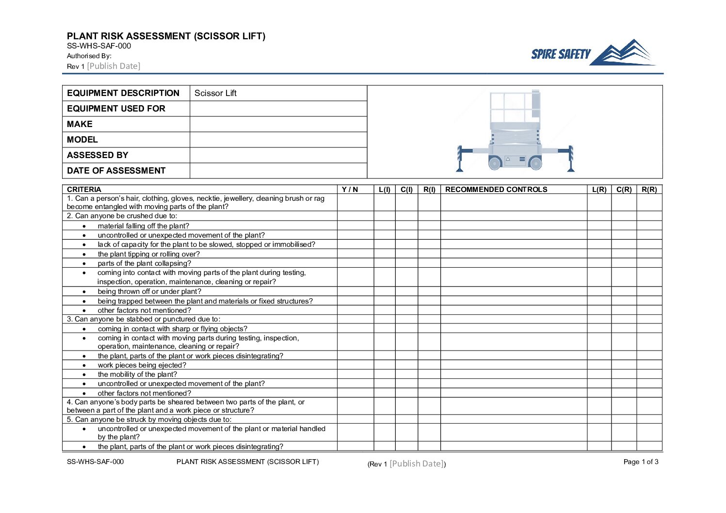 Free Scissor Lift Risk Assessment Template image