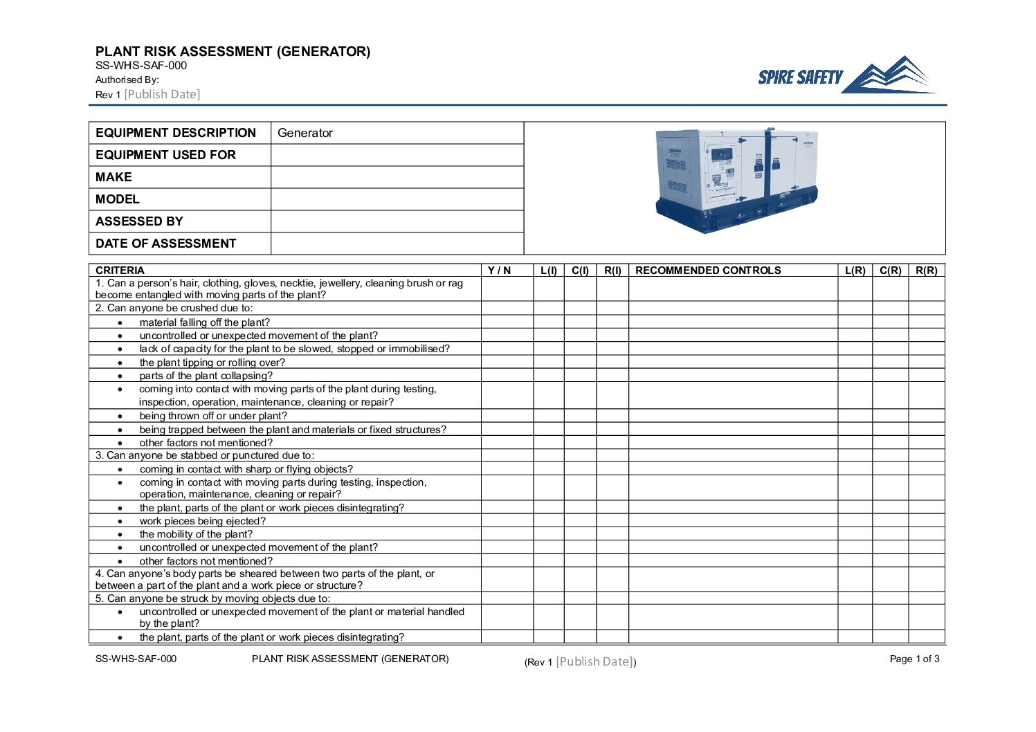 Free Generator Risk Assessment Template image