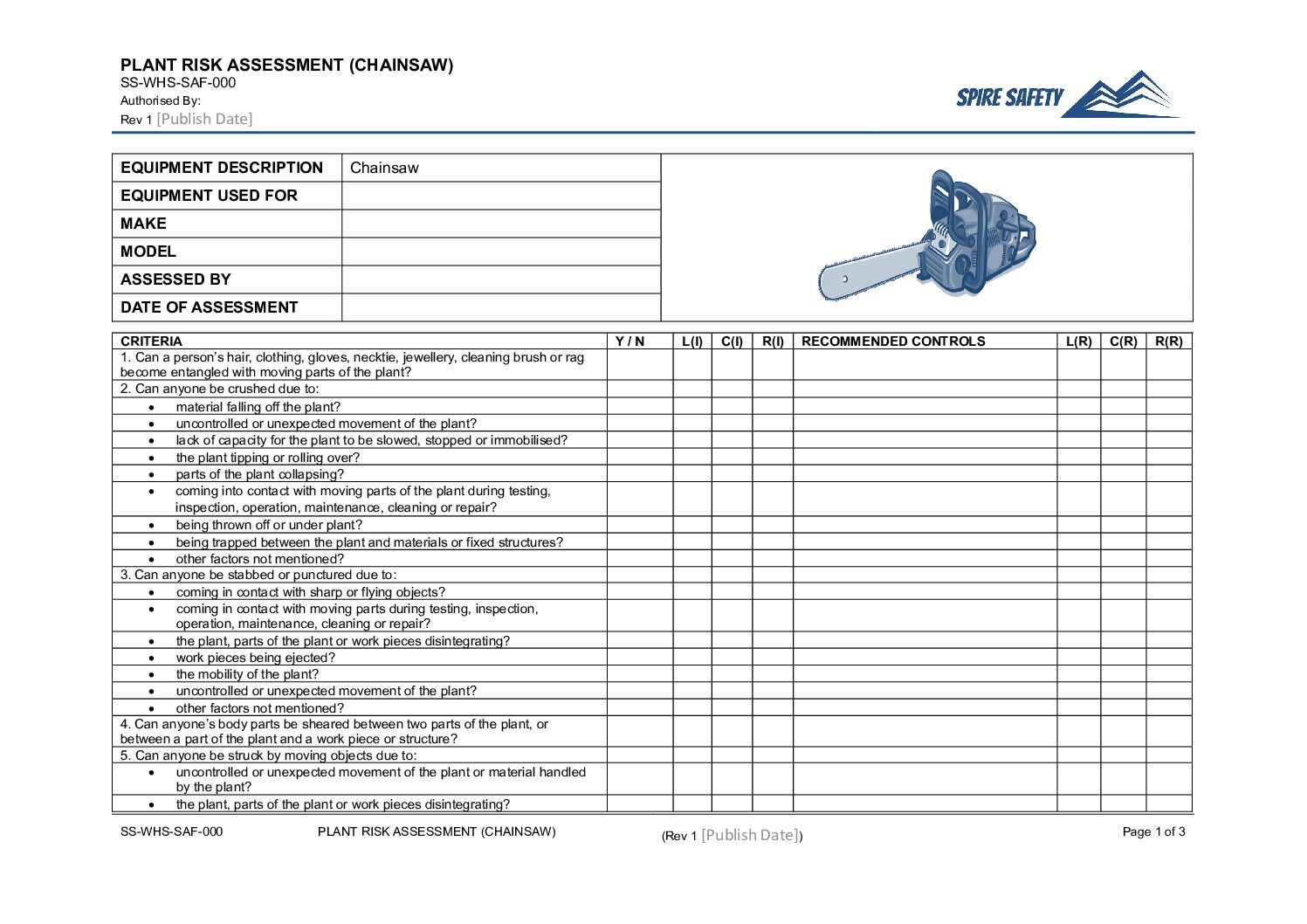 Free Chainsaw Risk Assessment Template image