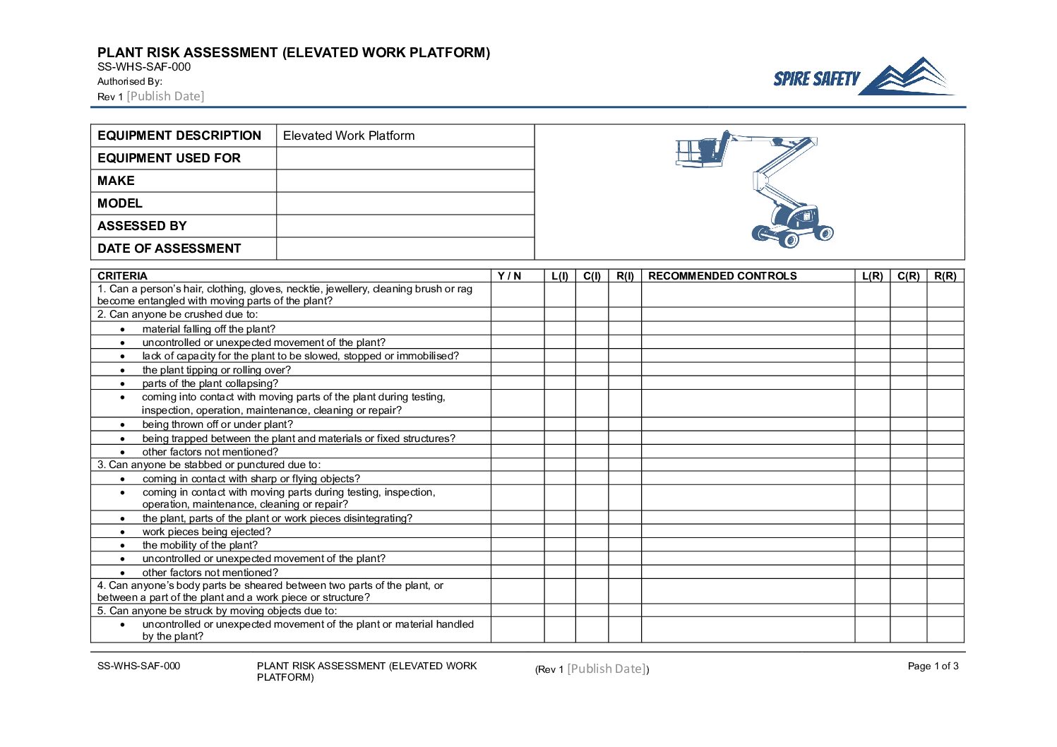 Free Elevated Work Platform Risk Assessment Template image