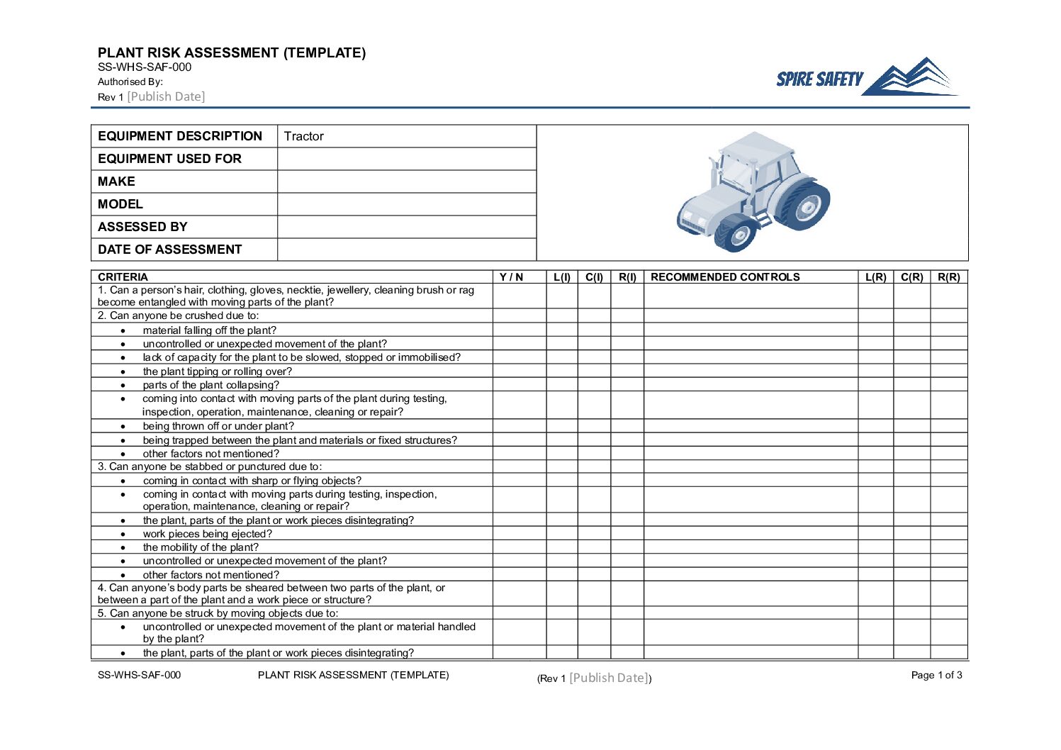 Free Tractor Risk Assessment Template image