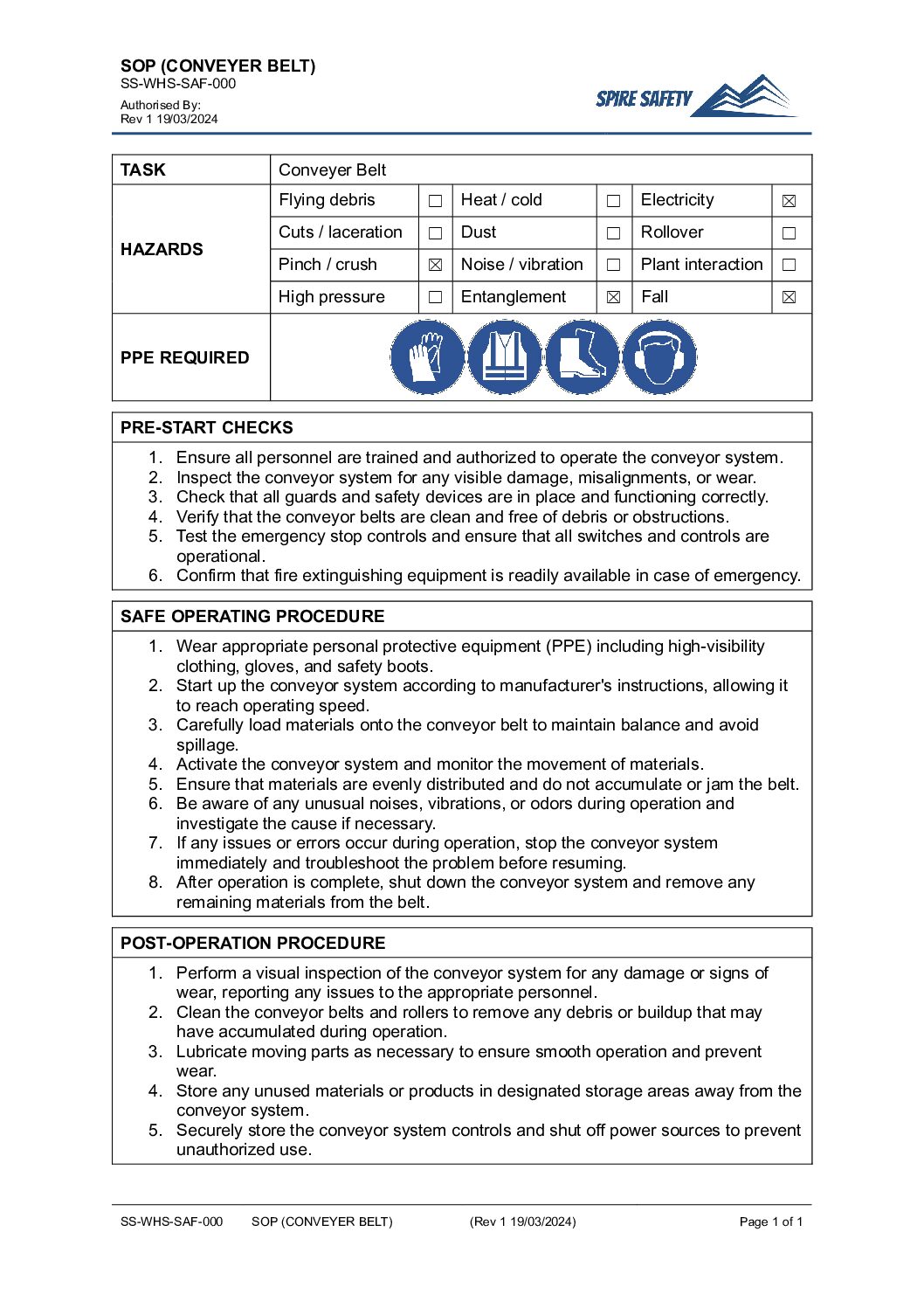FREE Conveyer System SOP (Safe Operating Procedure) Template image