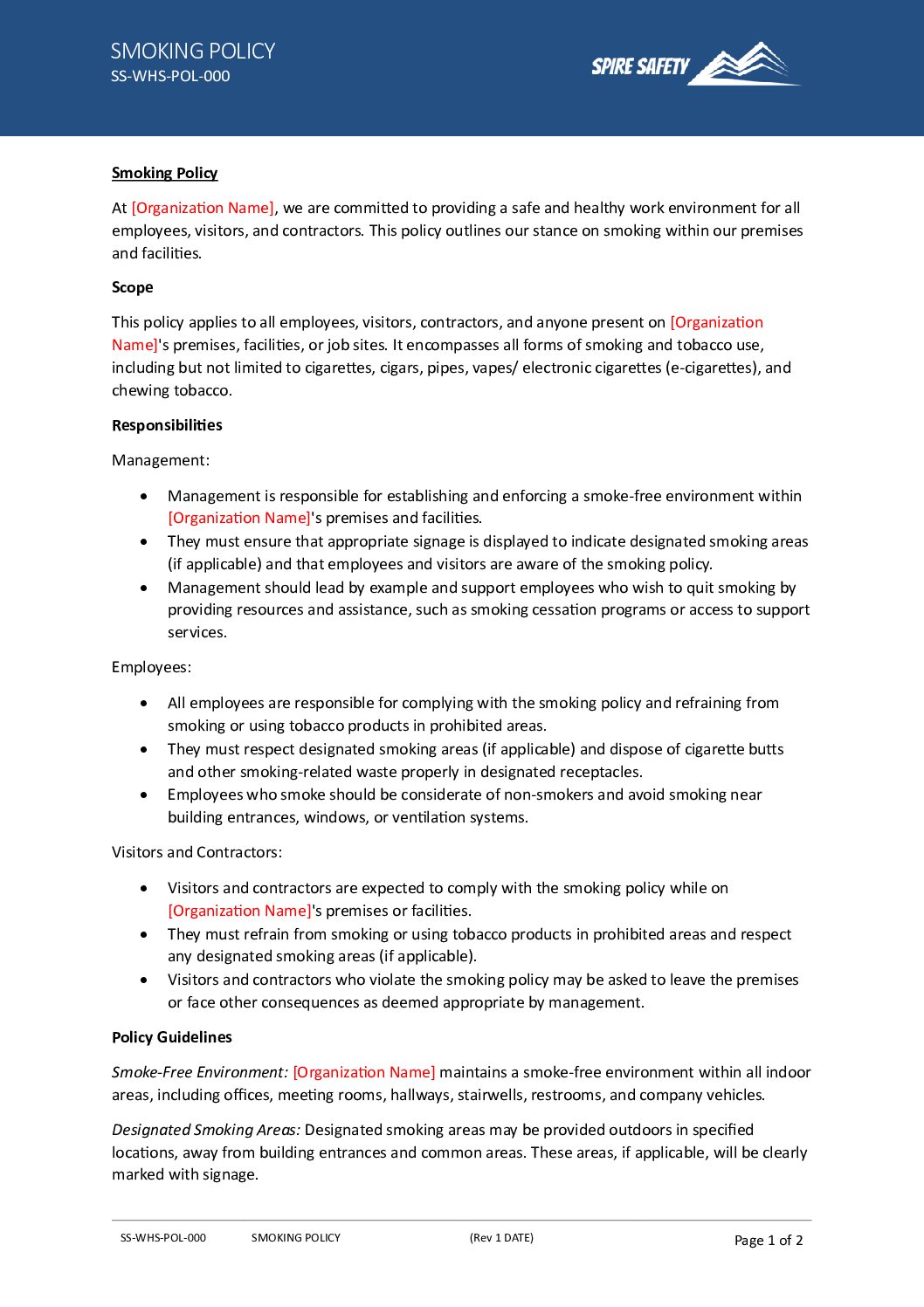 Free Smoking Policy Template image