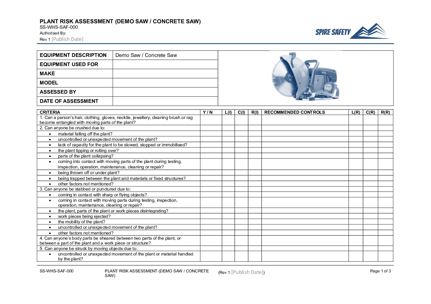 Free Quick Cut Saw Risk Assessment Template image