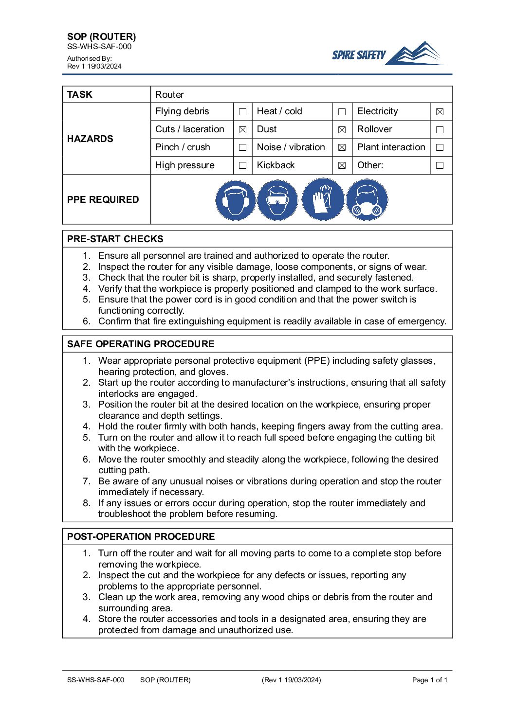 FREE Router SOP (Safe Operating Procedure) Template image