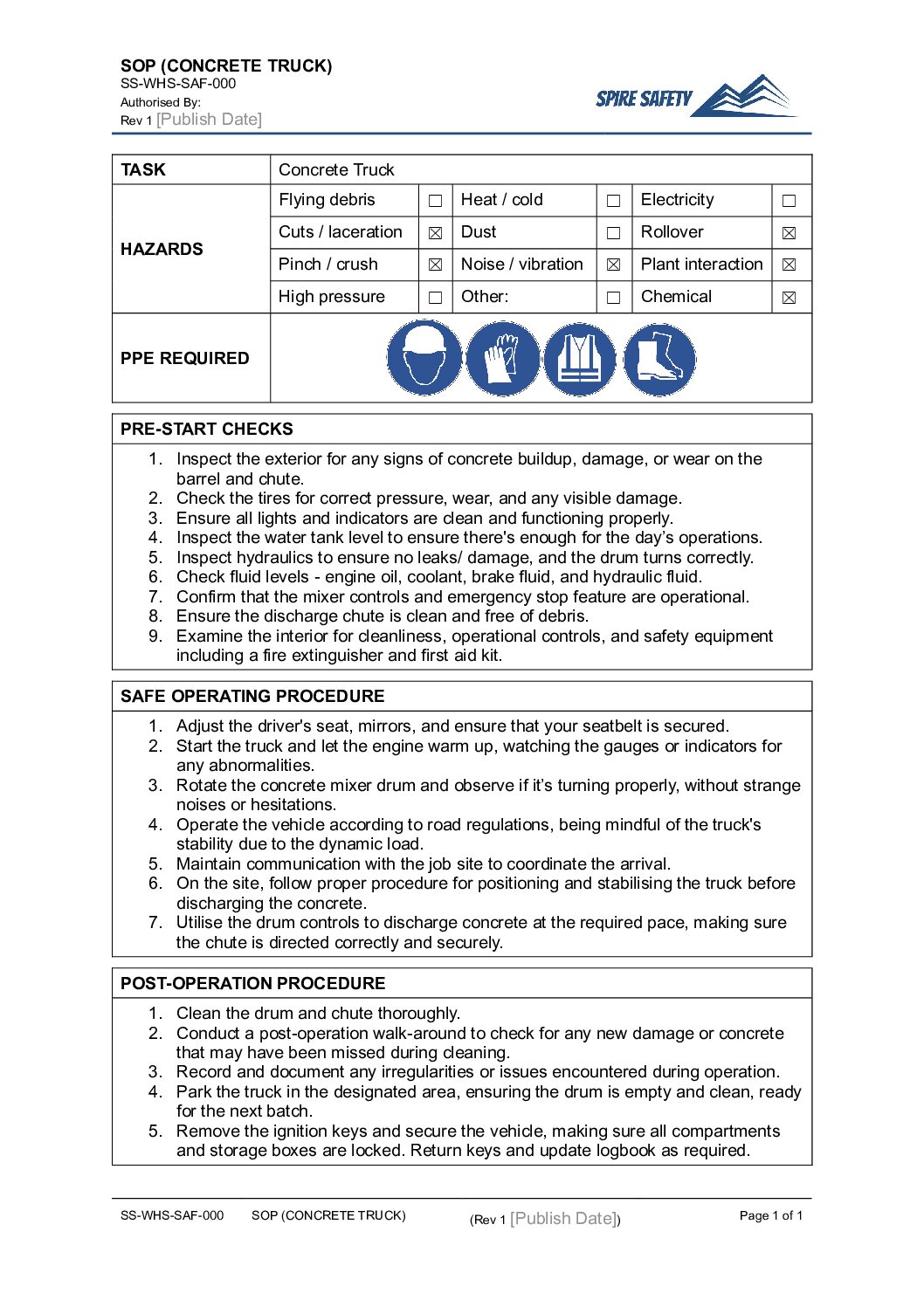 FREE Concrete Truck SOP (Safe Operating Procedure) Template image