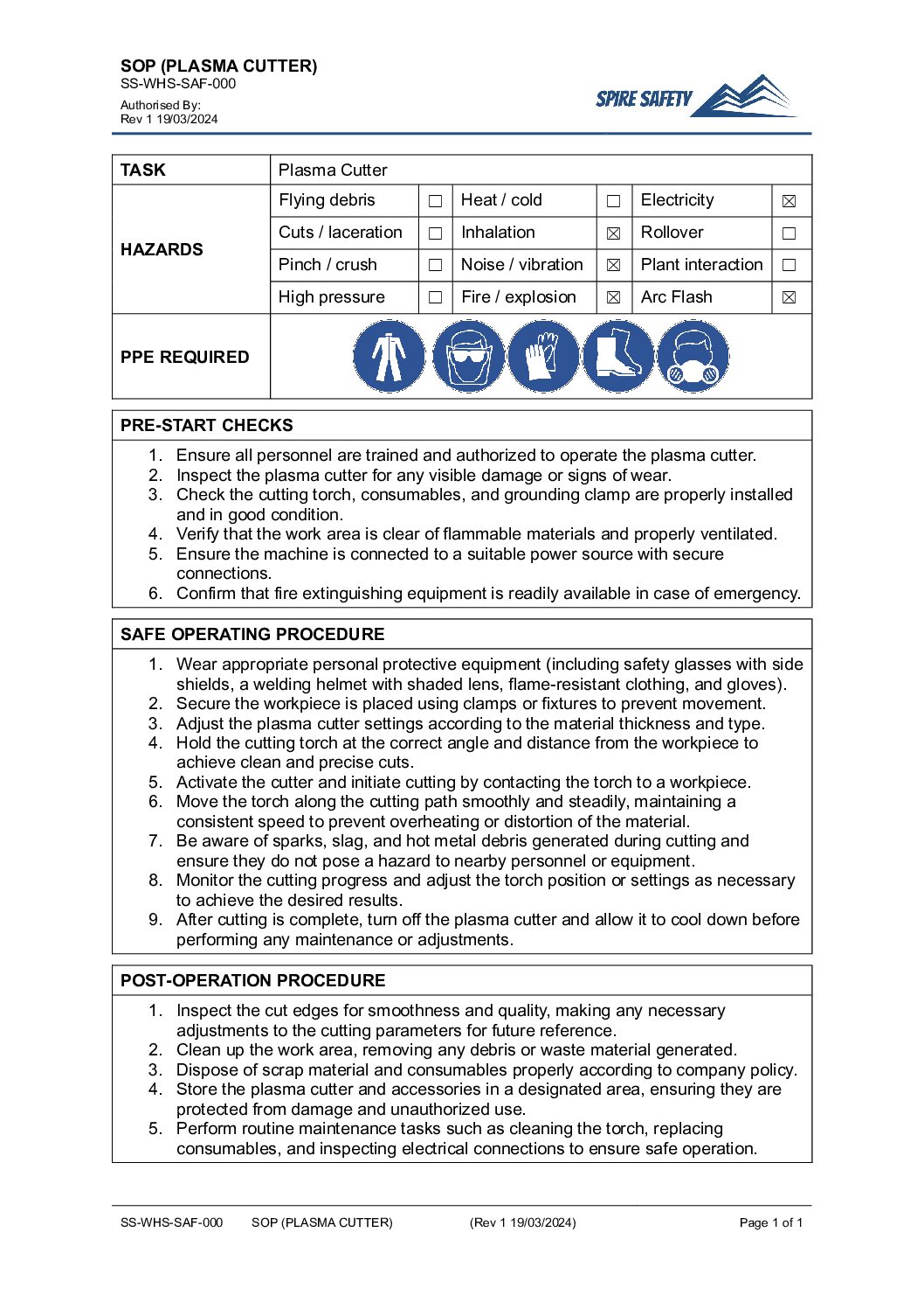 FREE Plasma Cutter SOP (Safe Operating Procedure) Template image