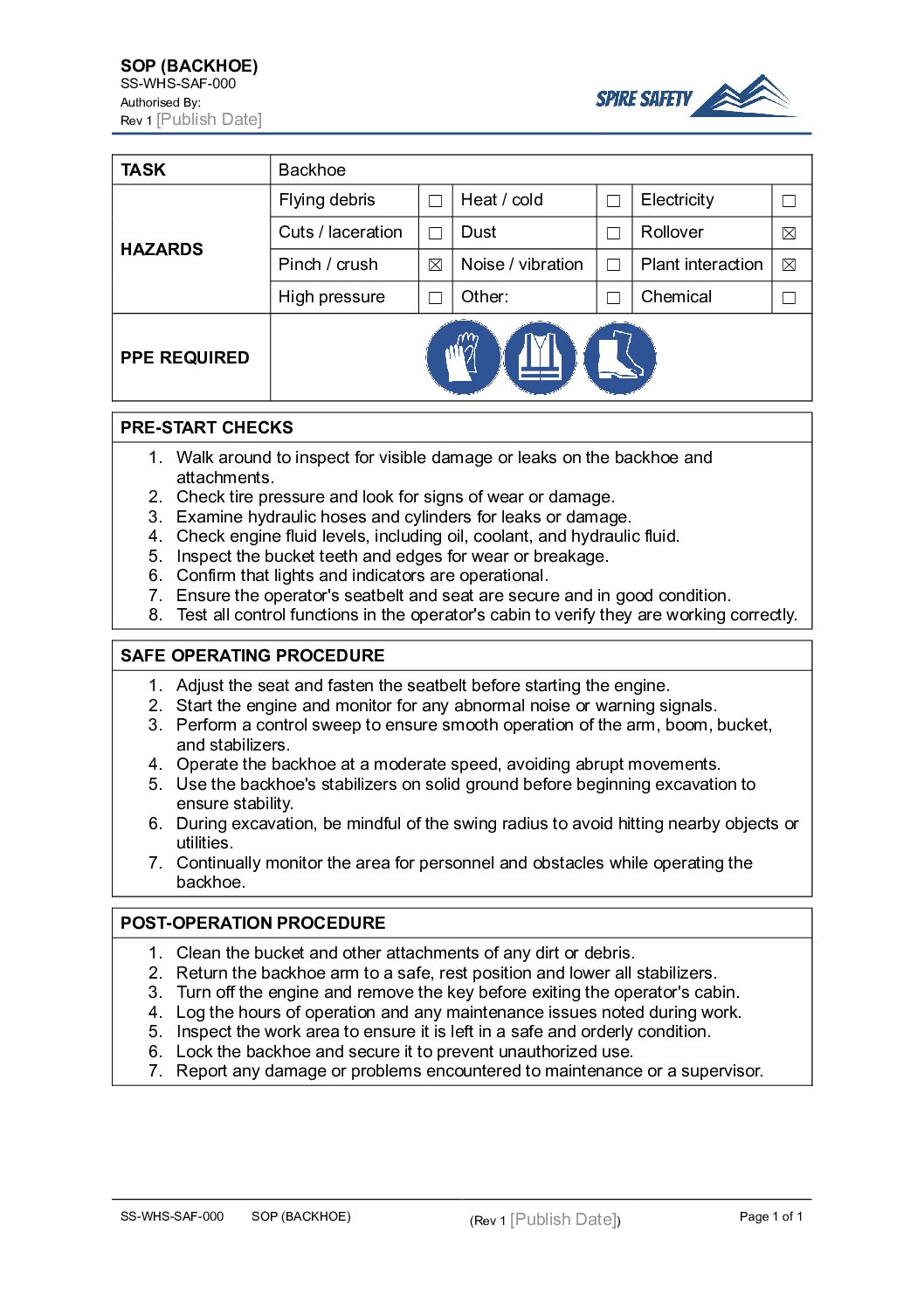 FREE Backhoe SOP (Safe Operating Procedure) Template image