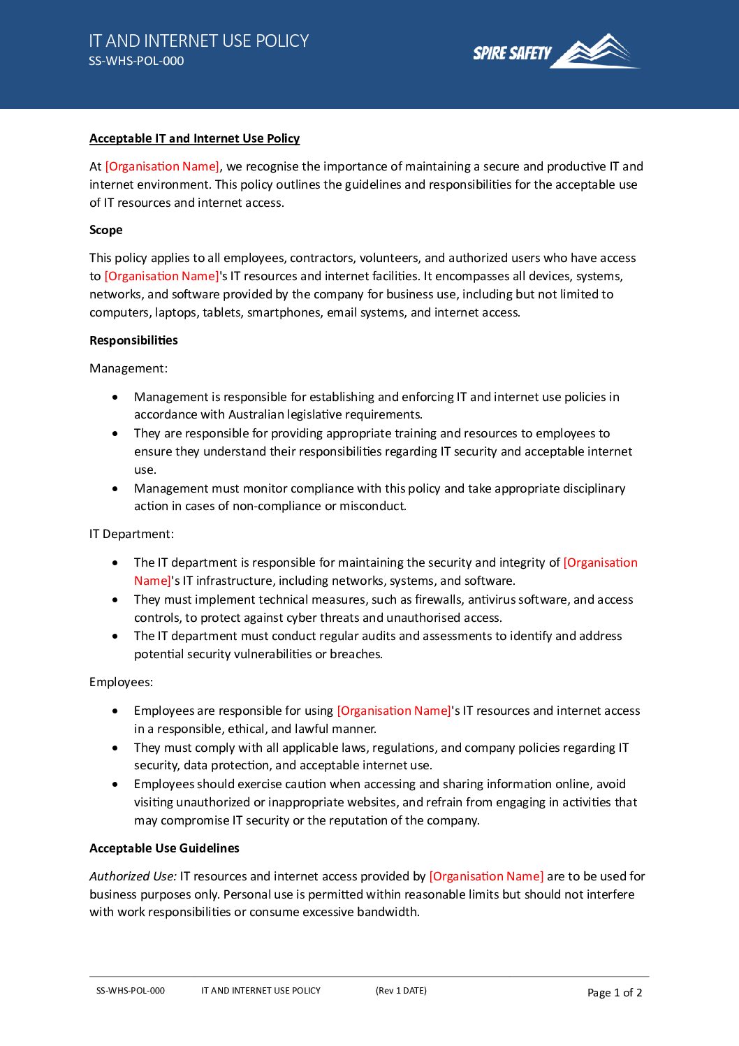 Free Acceptable IT and Internet Use Policy Template image