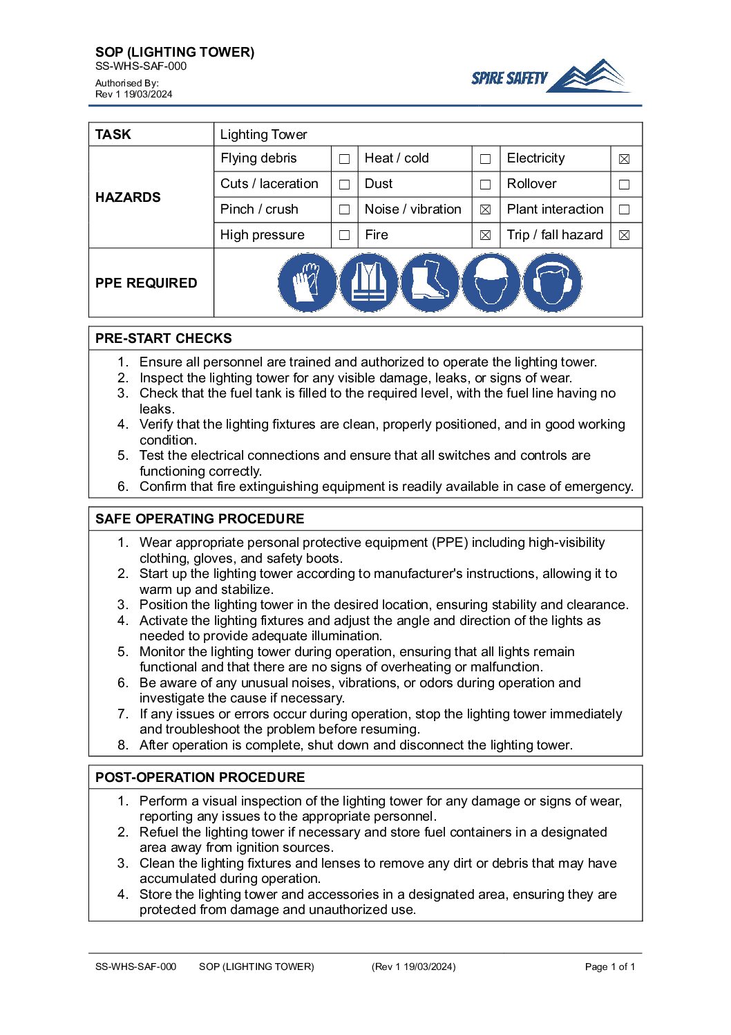 FREE Lighting Tower SOP (Safe Operating Procedure) Template image