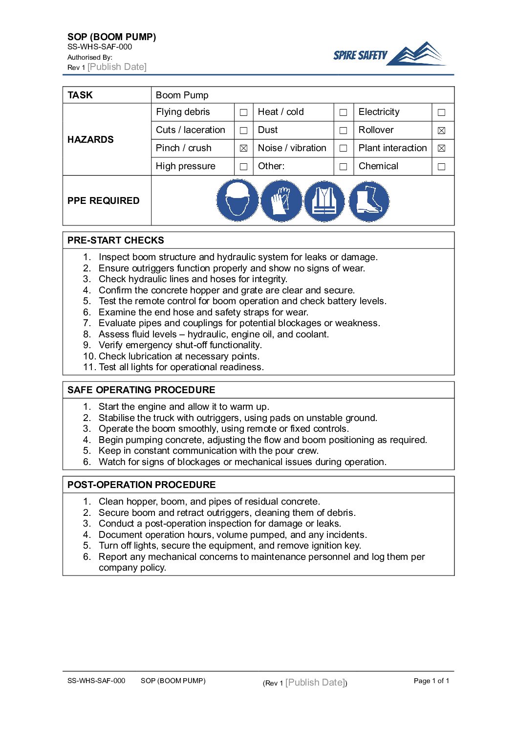 FREE Boom Pump SOP (Safe Operating Procedure) Template image