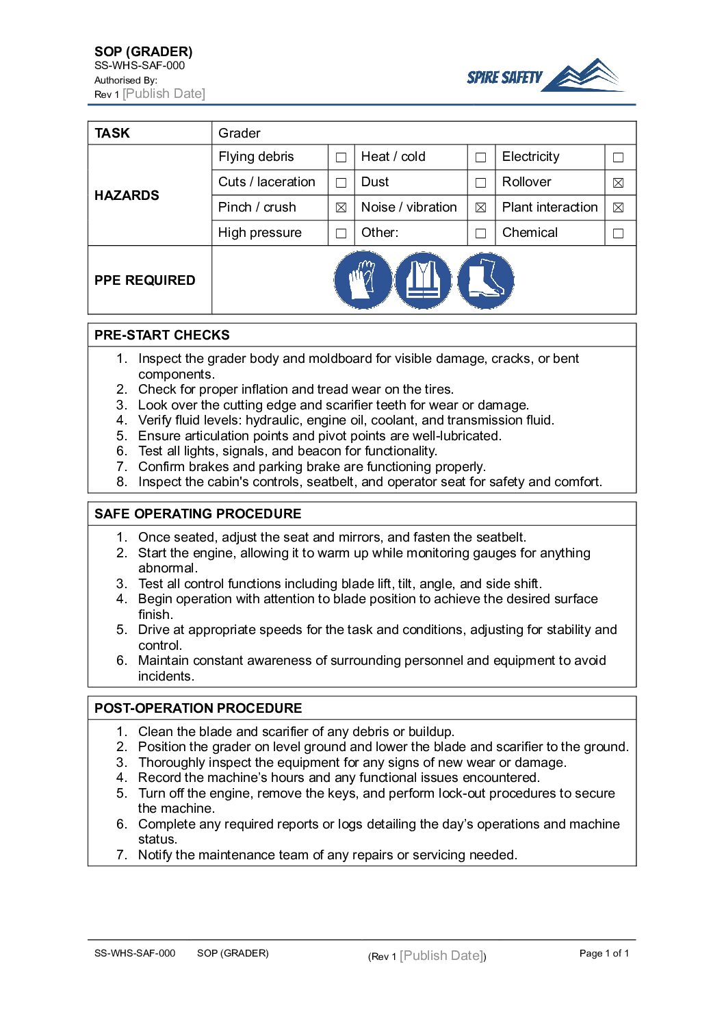 FREE Grader SOP (Safe Operating Procedure) Template image