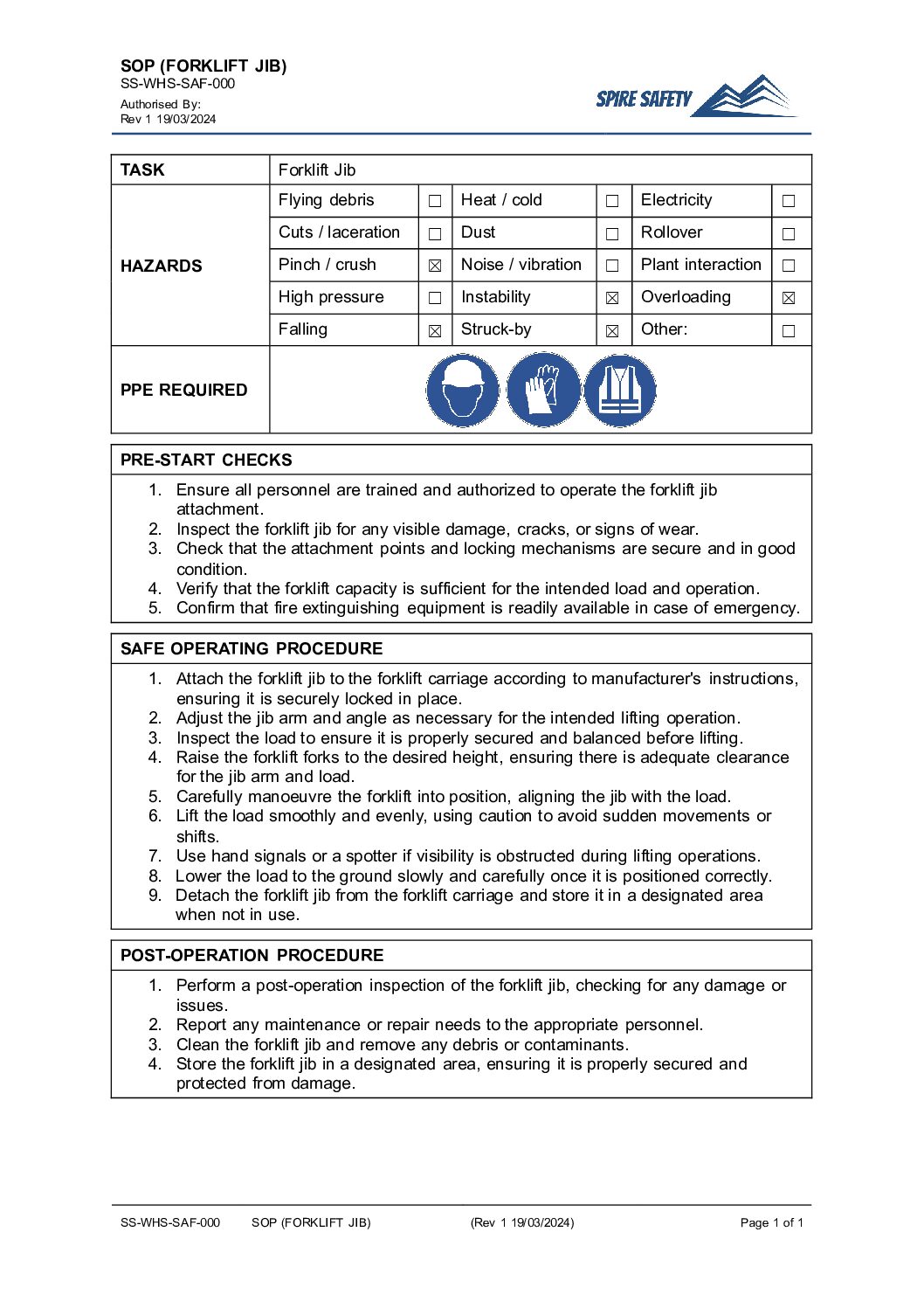 FREE Forklift Jib SOP (Safe Operating Procedure) Template image