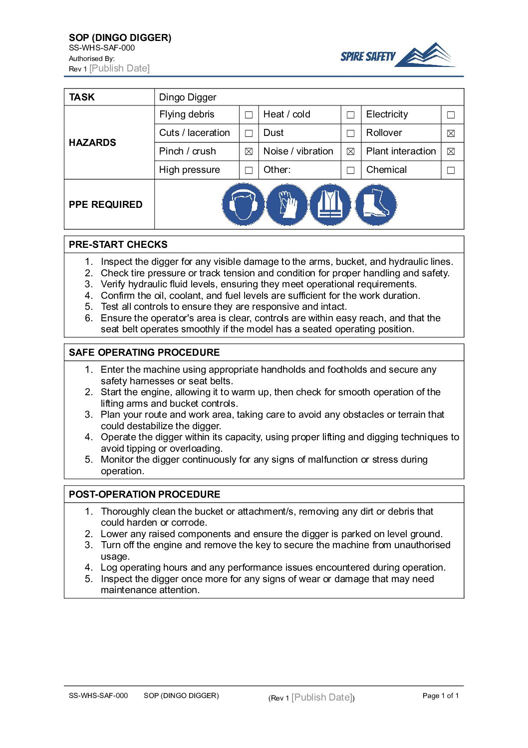 FREE Dingo Digger SOP (Safe Operating Procedure) Template image
