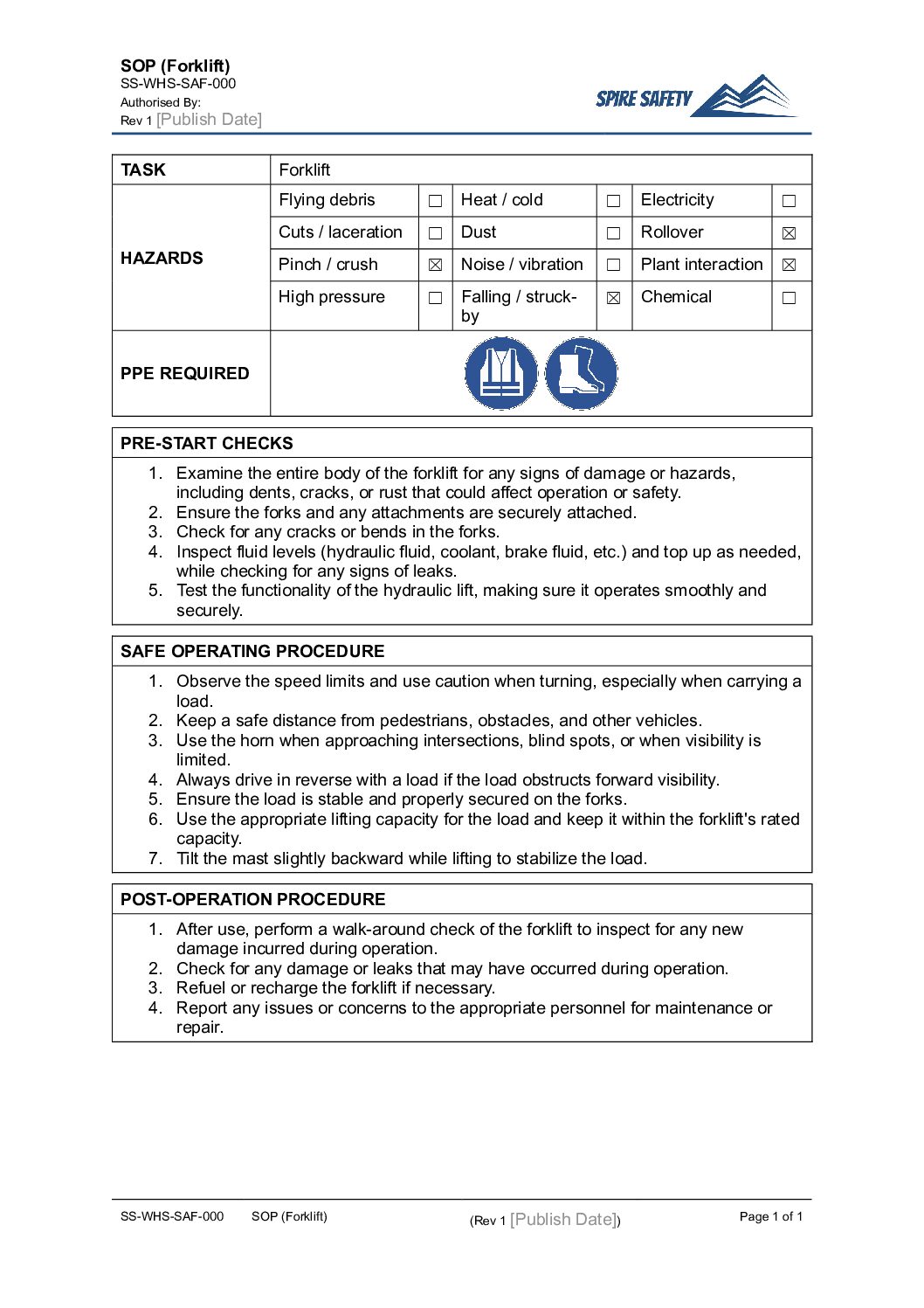 FREE Forklift SOP (Safe Operating Procedure) Template image