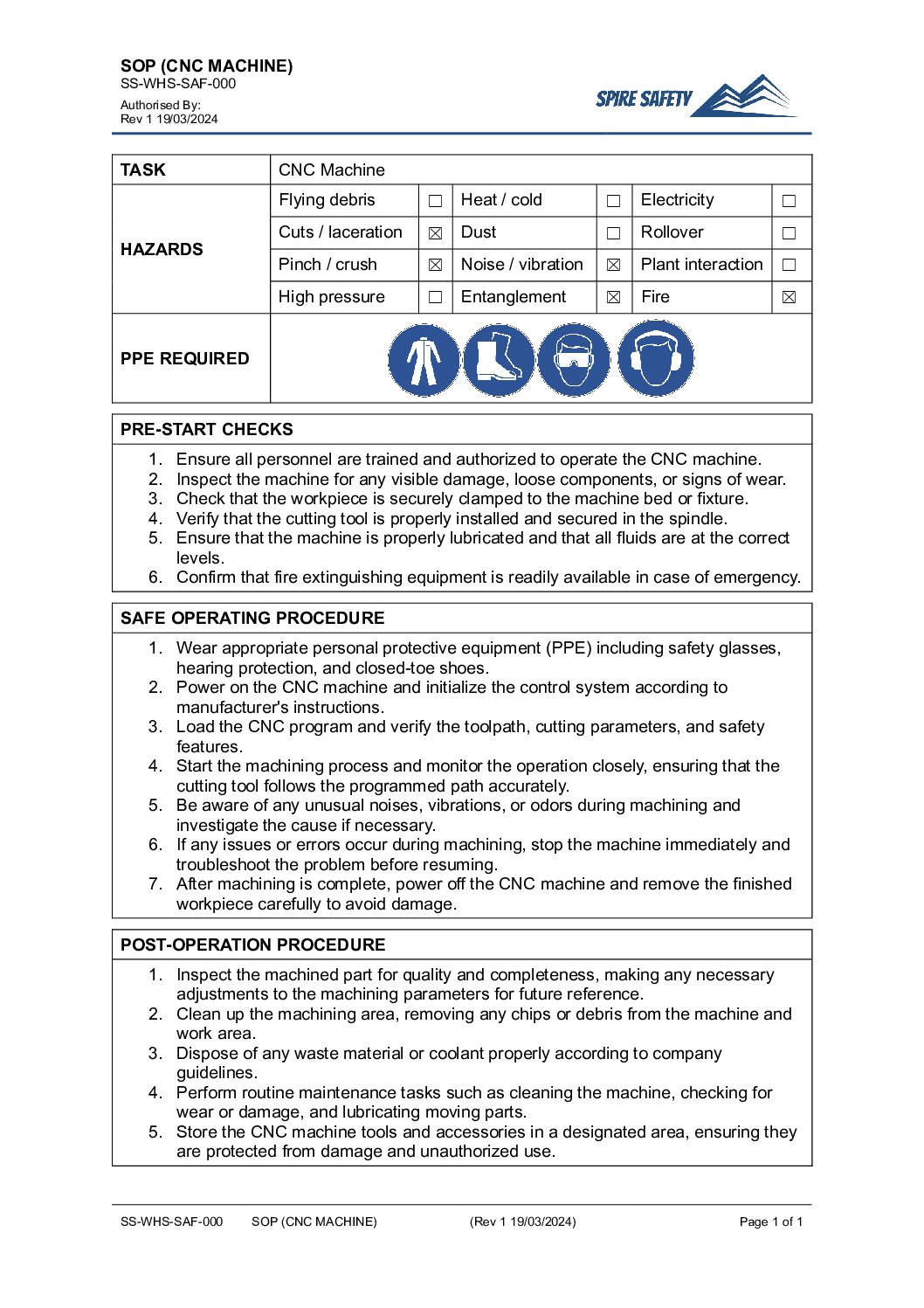 FREE CNC Machine SOP (Safe Operating Procedure) Template image