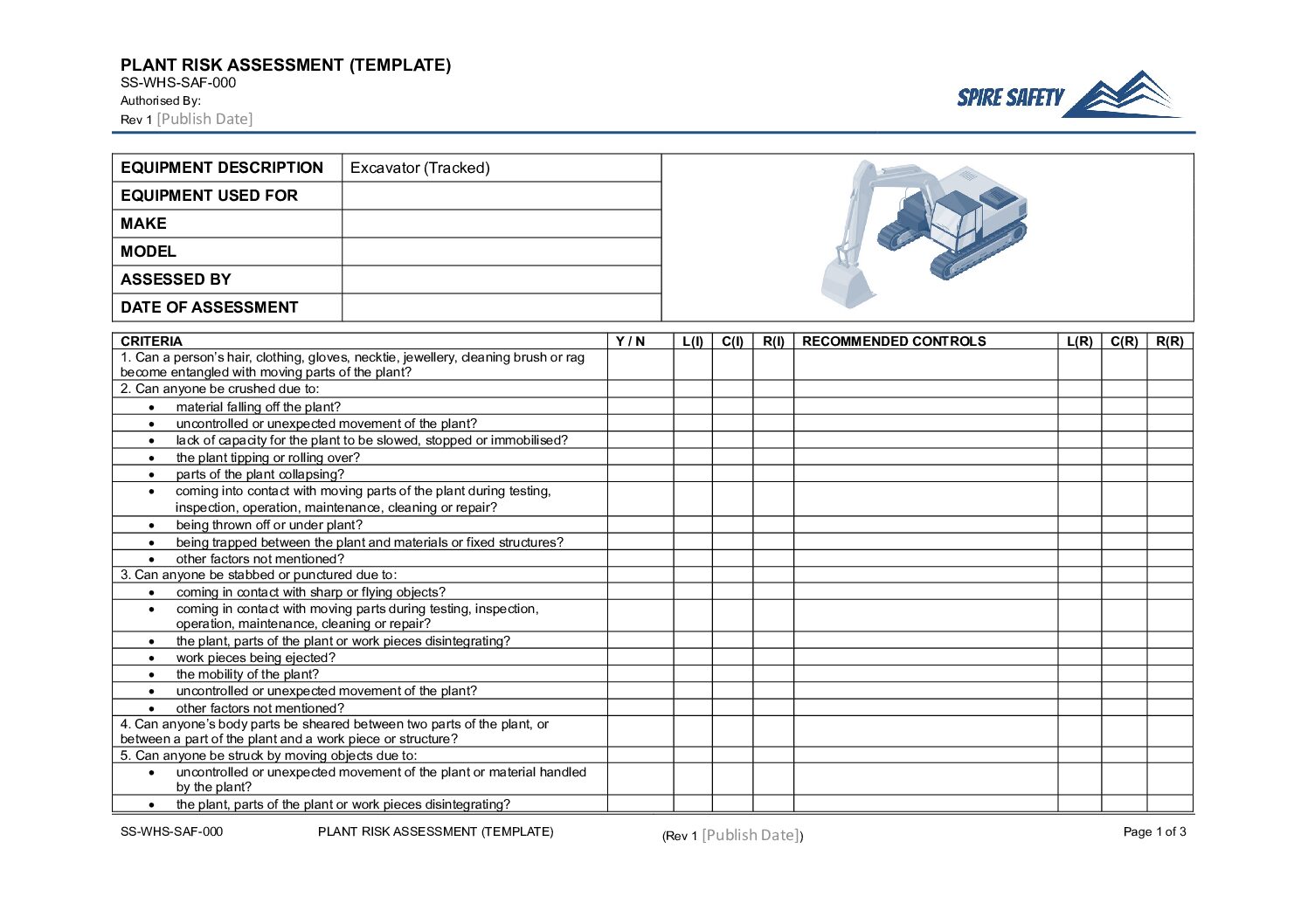 Free Excavator Risk Assessment Template image