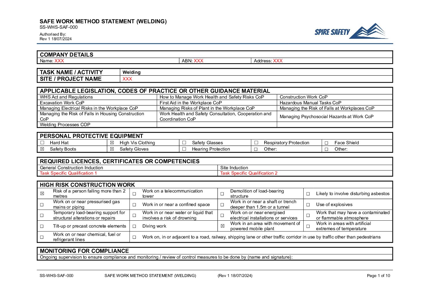 Free Welding SWMS (Safe Work Method Statement) Template image