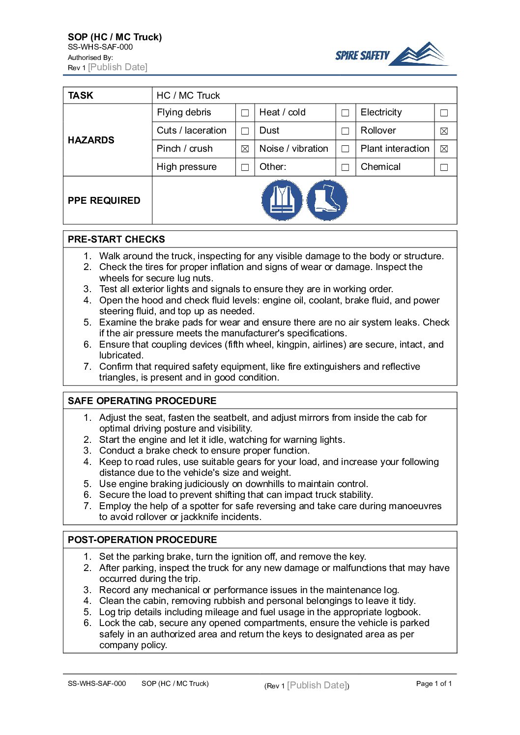 FREE Heavy Combination Truck SOP (Safe Operating Procedure) Template image