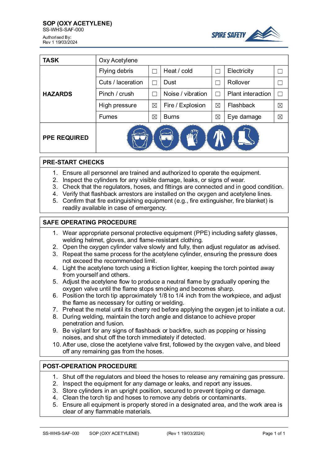 FREE Oxy Acetylene SOP (Safe Operating Procedure) Template image
