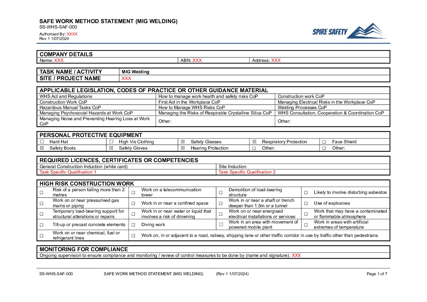 Free MIG Welder SWMS (Safe Work Method Statement) Template image
