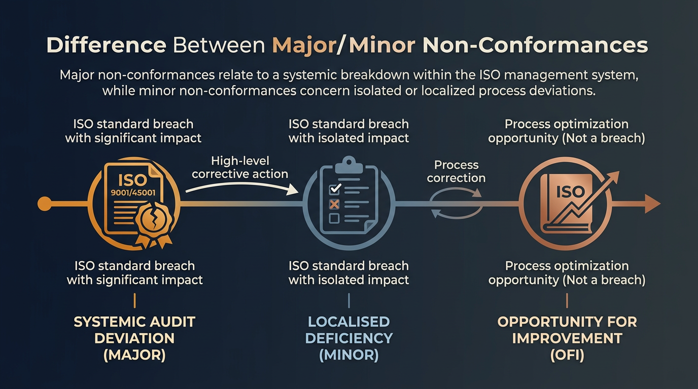 Diagram defining major vs minor non-conformances in ISO audits