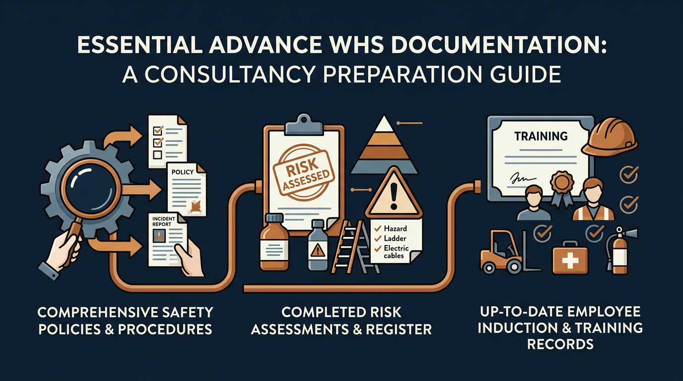 WHS gap analysis preparation: Essential documents for safety consultant pre-engagement brief.