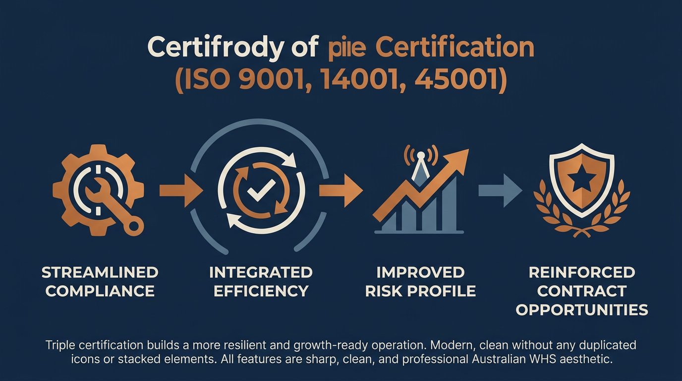 Strategic benefits of triple ISO 9001, 14001, 45001 certification for Australian businesses.