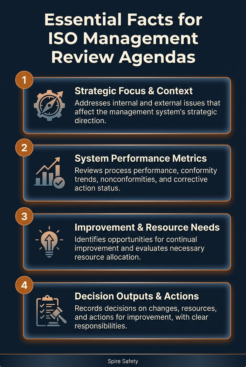 Essential facts about your ISO management review agenda, ensuring compliance and effective WHS and environmental reviews.