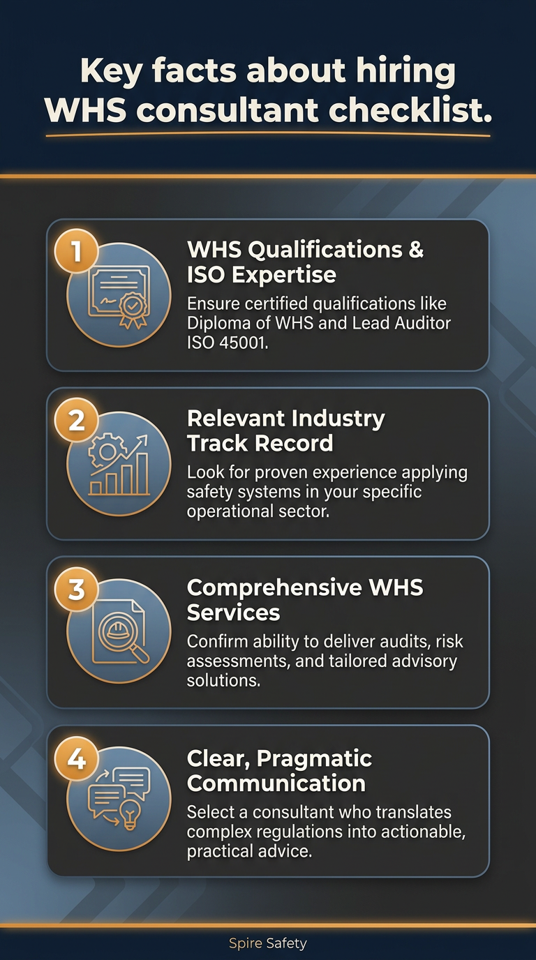 Your essential checklist for hiring a WHS consultant, ensuring you choose the right OHS professional.
