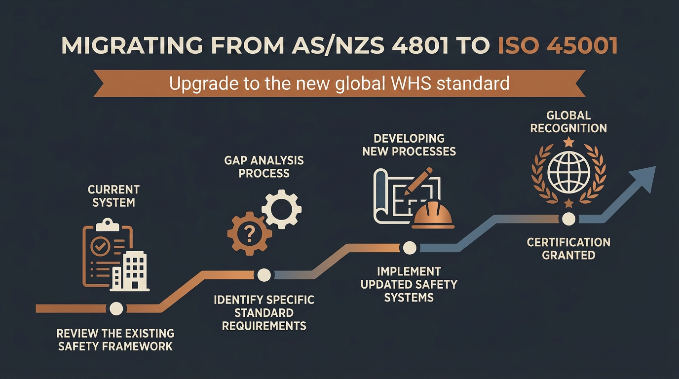 Navigating the AS/NZS 4801 to ISO 45001 transition landscape in Australia.