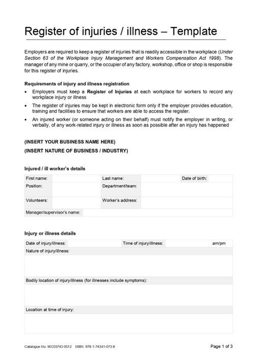 Register of Injuries