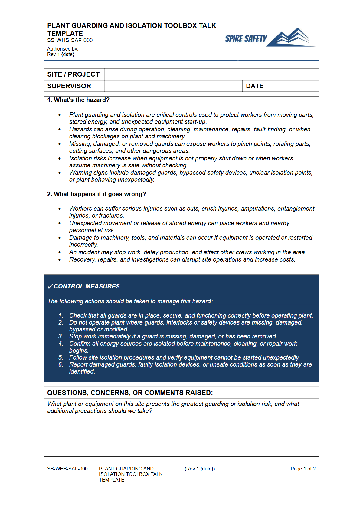 Preview of Plant Guarding and Isolation Toolbox Talk Template