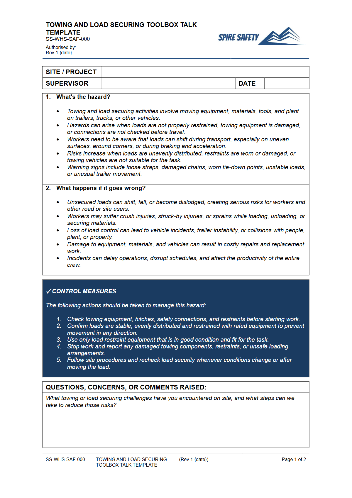 Preview of Towing and Load Securing Toolbox Talk Template