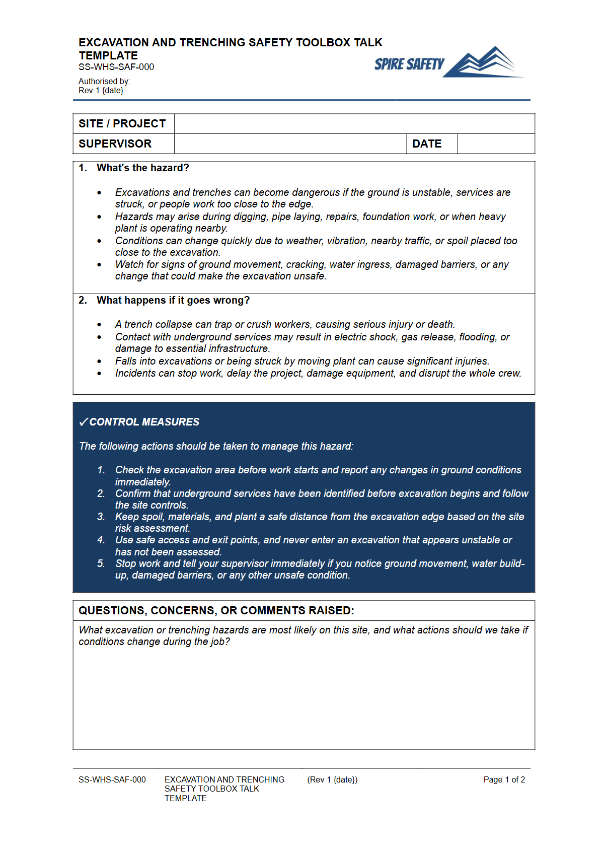 Preview of Excavation and Trenching Safety Toolbox Talk Template