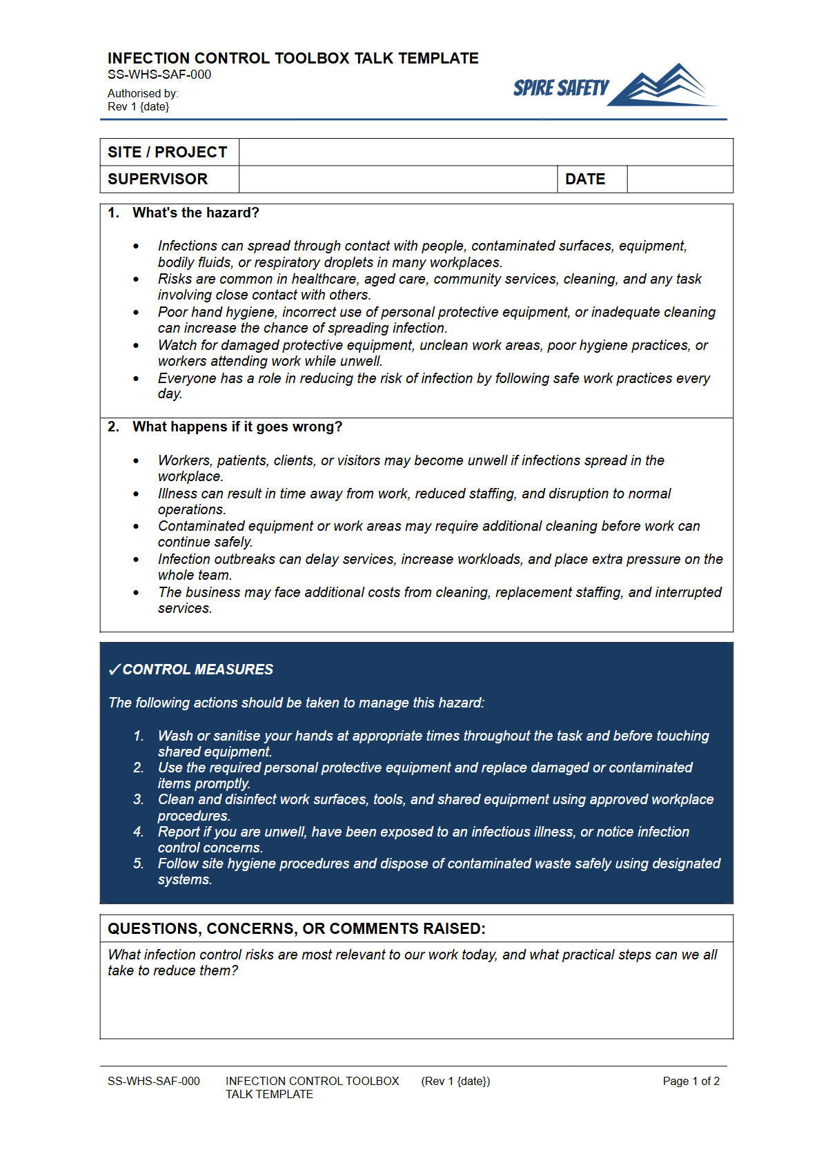Preview of Infection Control Toolbox Talk Template