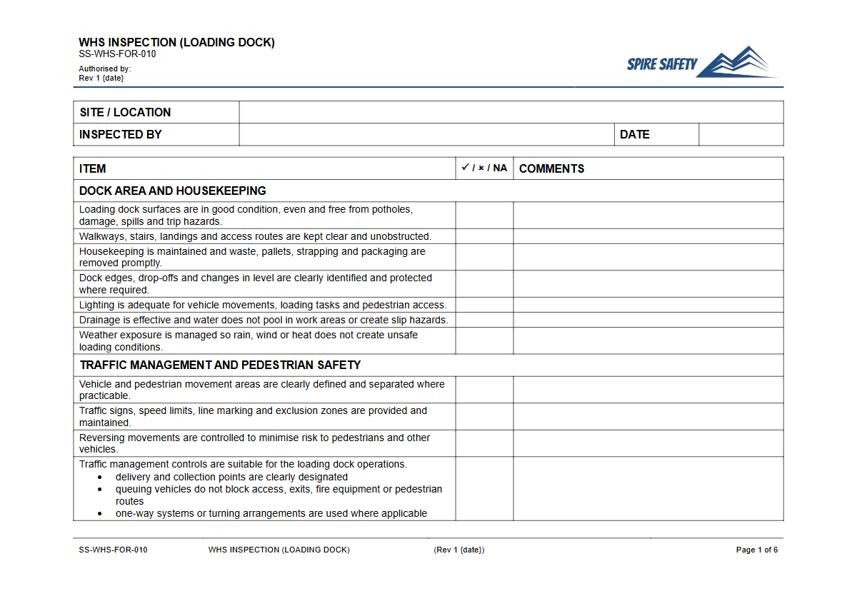 Free WHS Inspection (Loading Dock) Template — document preview