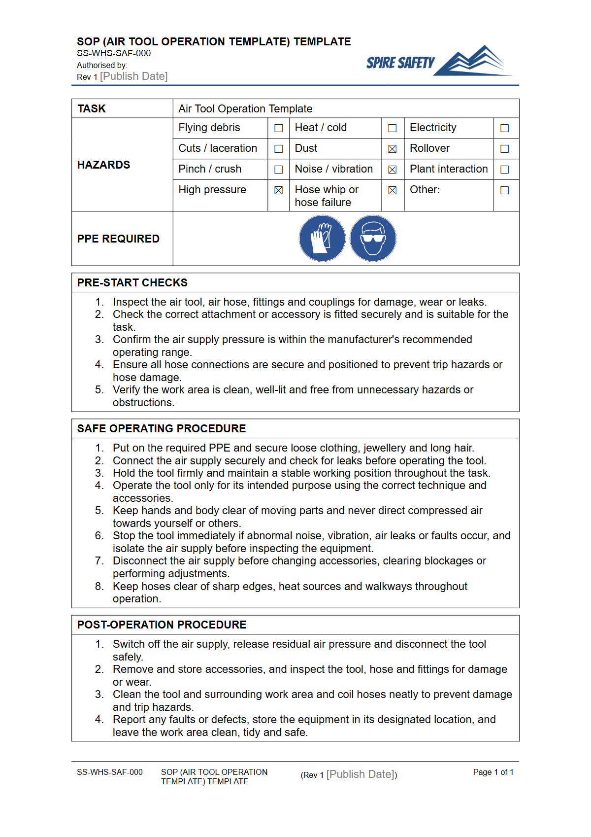 Free Safe Operating Procedure (Air Tool Operation) Template — document preview