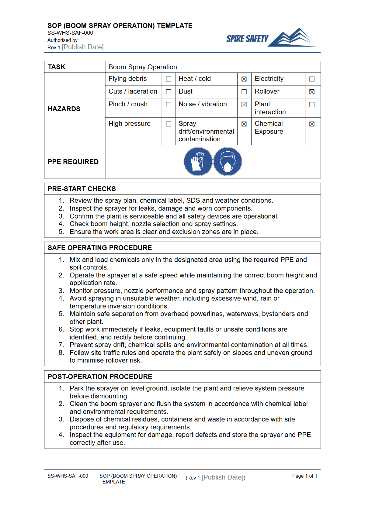 Free Safe Operating Procedure (Boom Spray Operation) Template — document preview