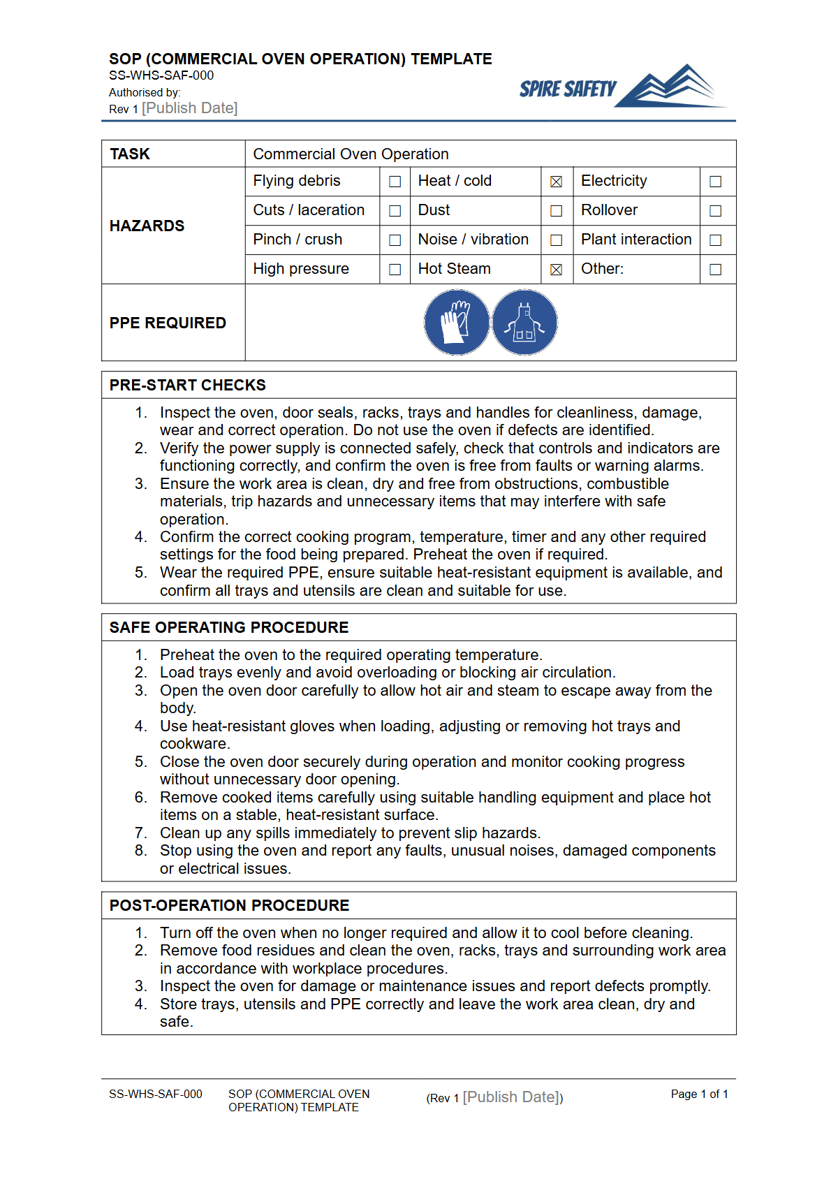Free Safe Operating Procedure (Commercial Oven Operation) Template — document preview