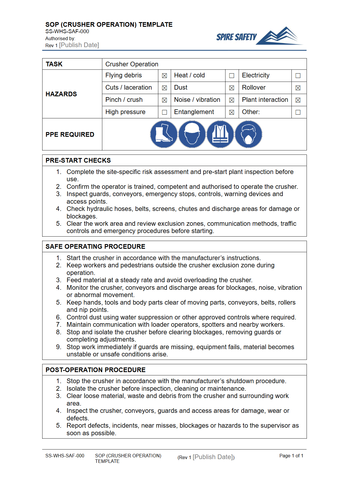 Free Safe Operating Procedure (Crusher Operation) Template — document preview