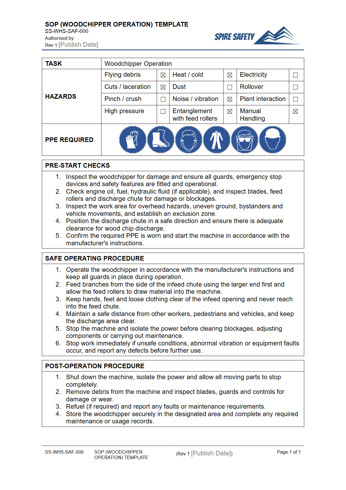 Free Safe Operating Procedure (Wood Chipper Operation) Template — document preview