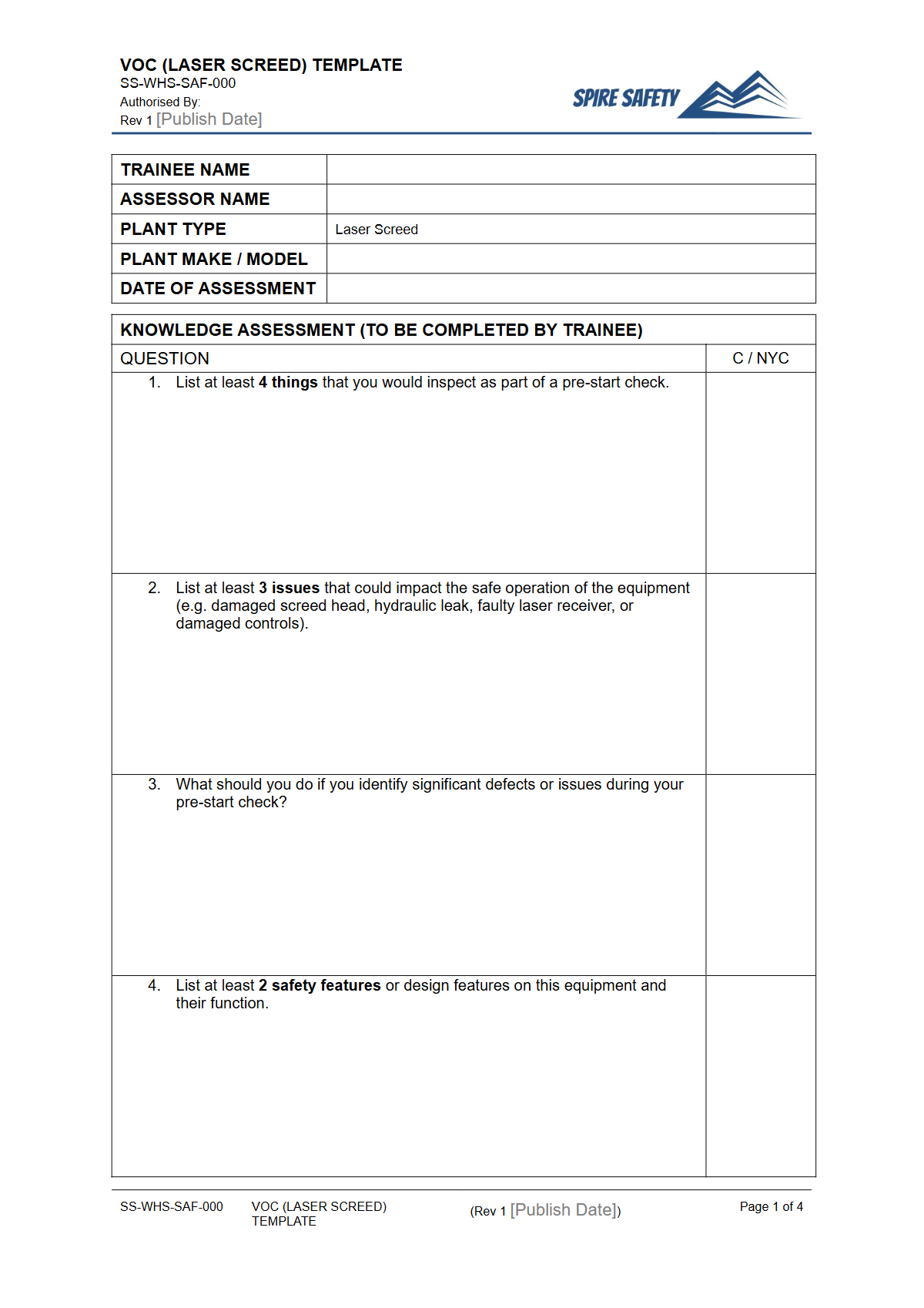 Free Verification of Competency (Laser Screed) Template — document preview