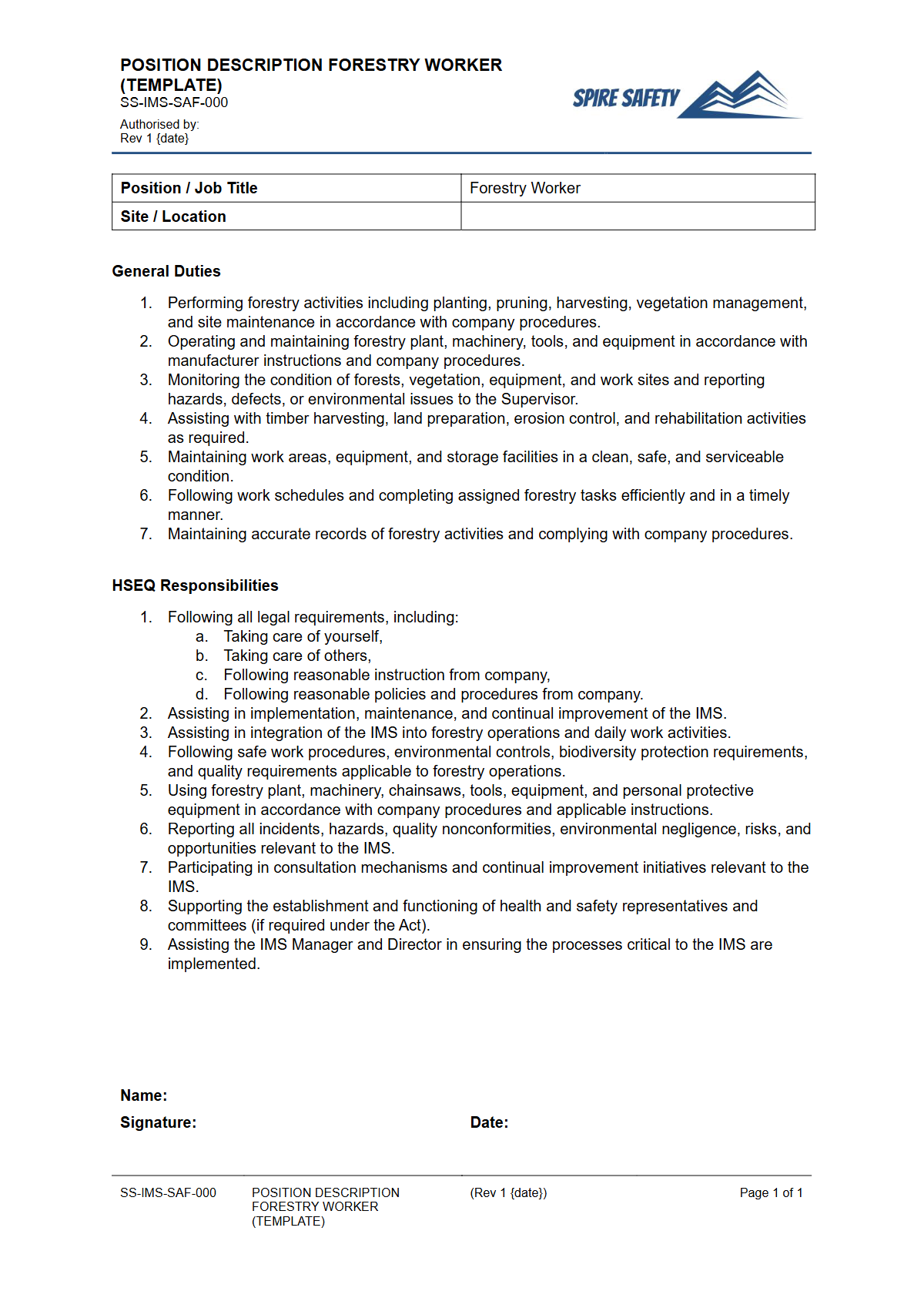 Free Position Description (Forestry Worker) Template | Spire