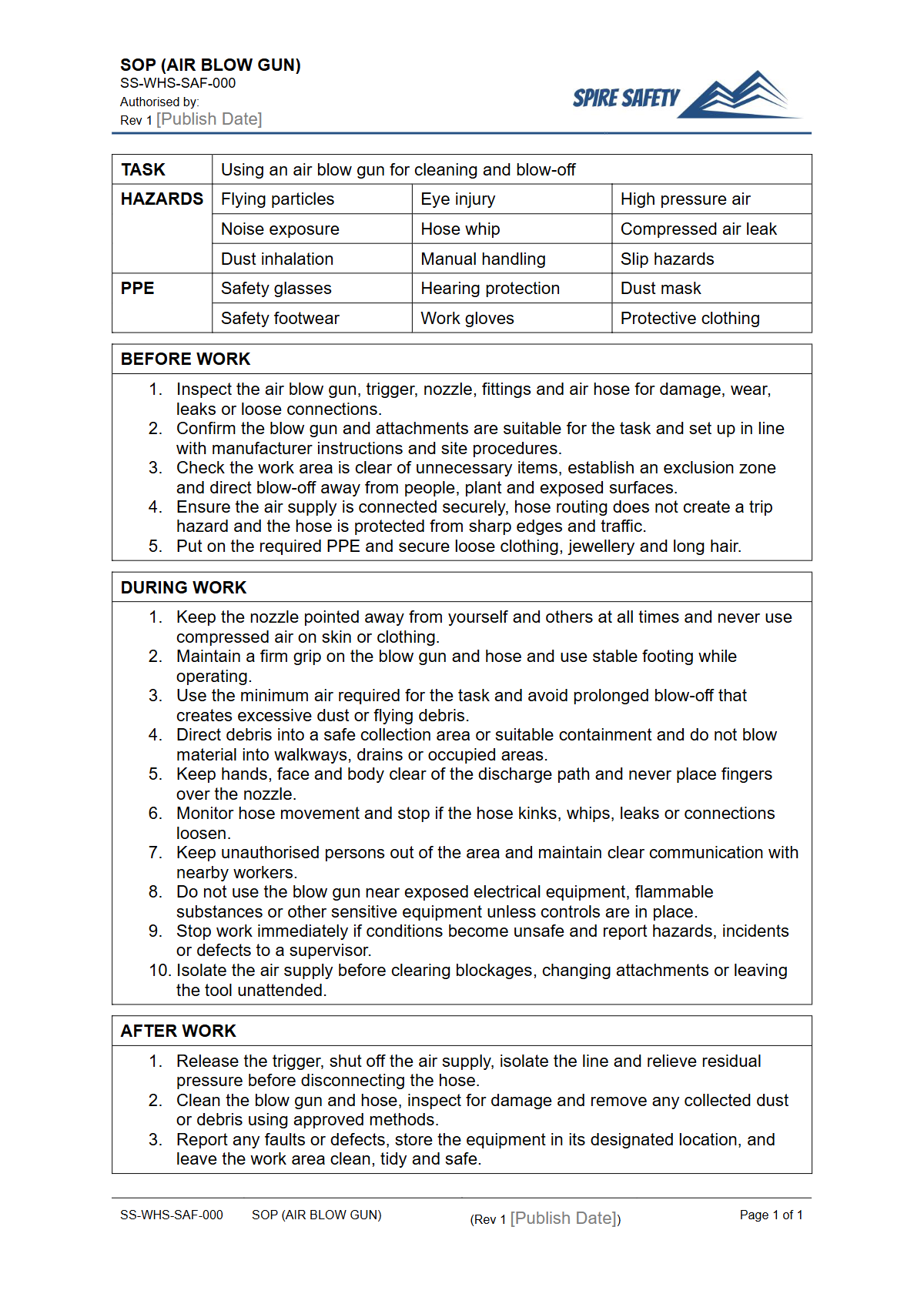Free Safe Operating Procedure (Air Blow Gun) Template — document preview