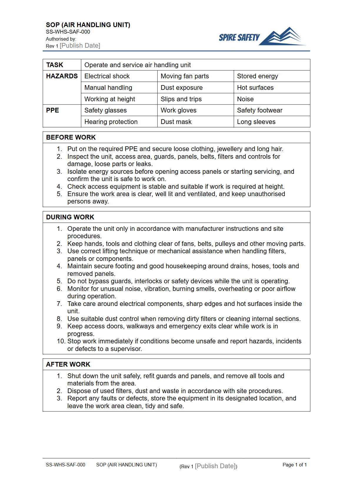Free Safe Operating Procedure (Air Handling Unit) Template — document preview
