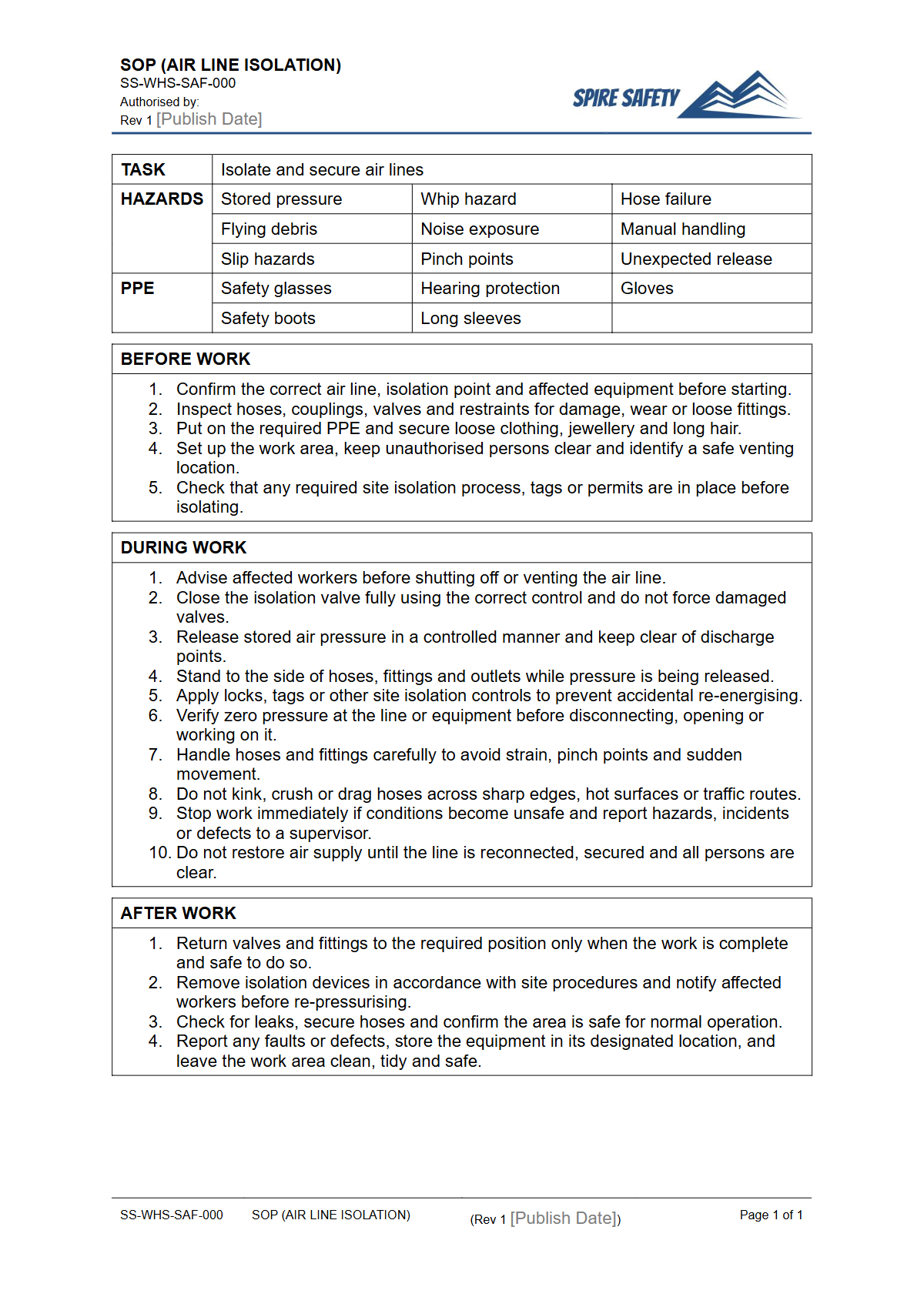 Free Safe Operating Procedure (Air Line Isolation) Template — document preview